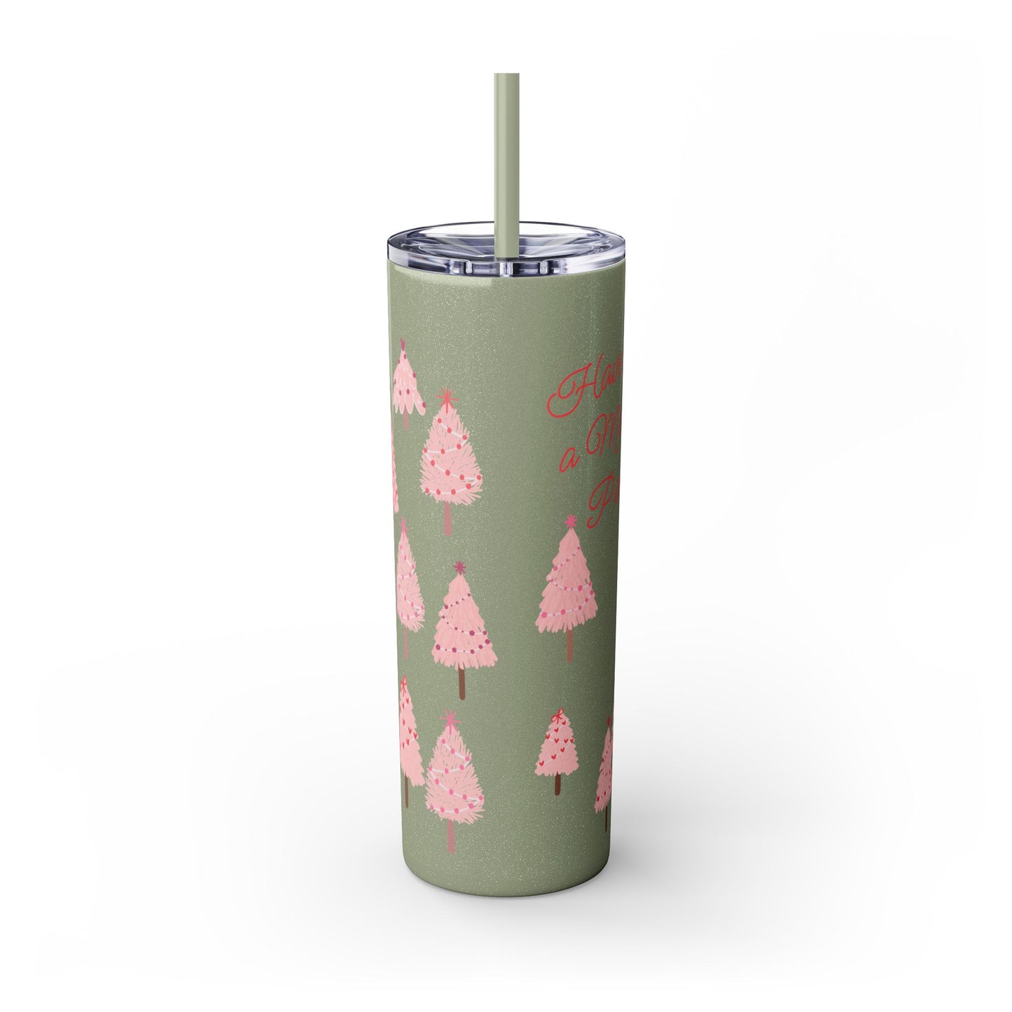 "Merry Little Pink Drink" Skinny Tumbler with Straw, 20oz