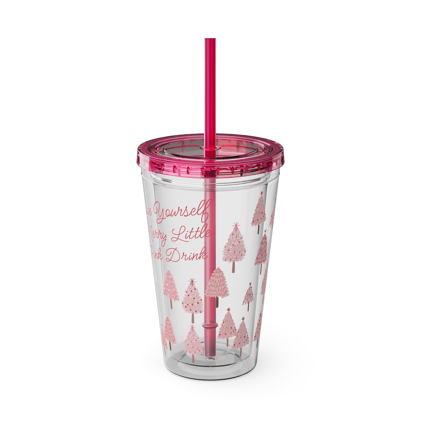 "Merry Little Pink Drink" Tumbler with Straw, 16oz