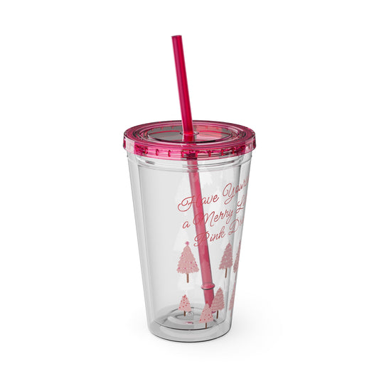 "Merry Little Pink Drink" Tumbler with Straw, 16oz