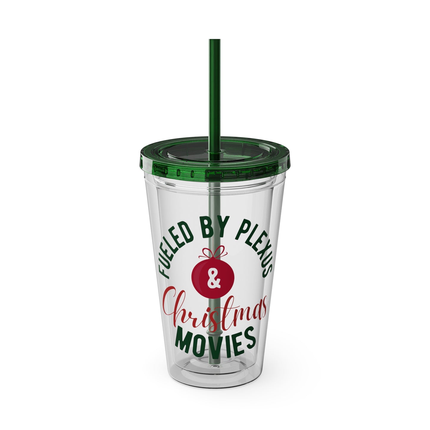 "Fueled by Plexus and Christmas Movies" Tumbler with Straw, 16oz