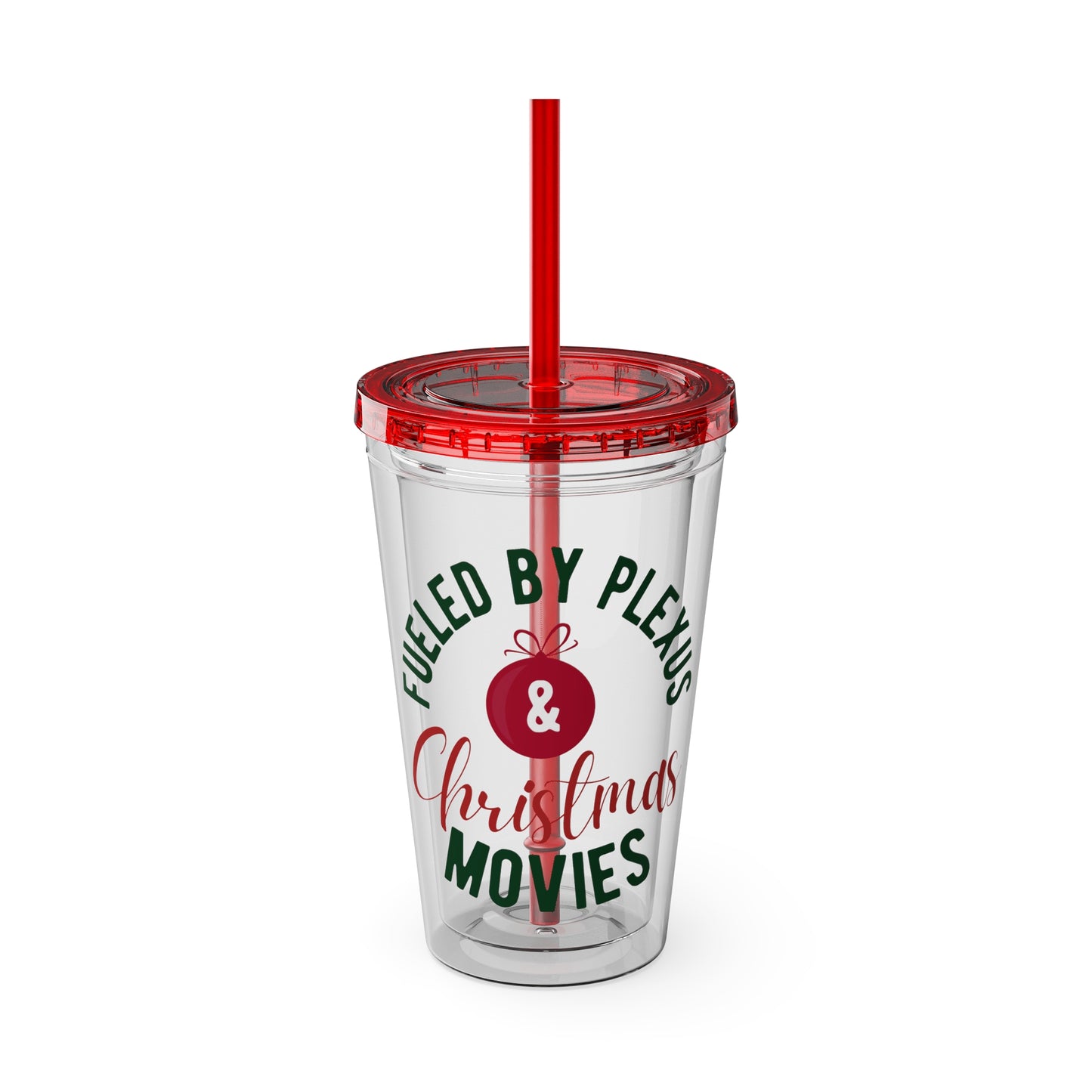 "Fueled by Plexus and Christmas Movies" Tumbler with Straw, 16oz